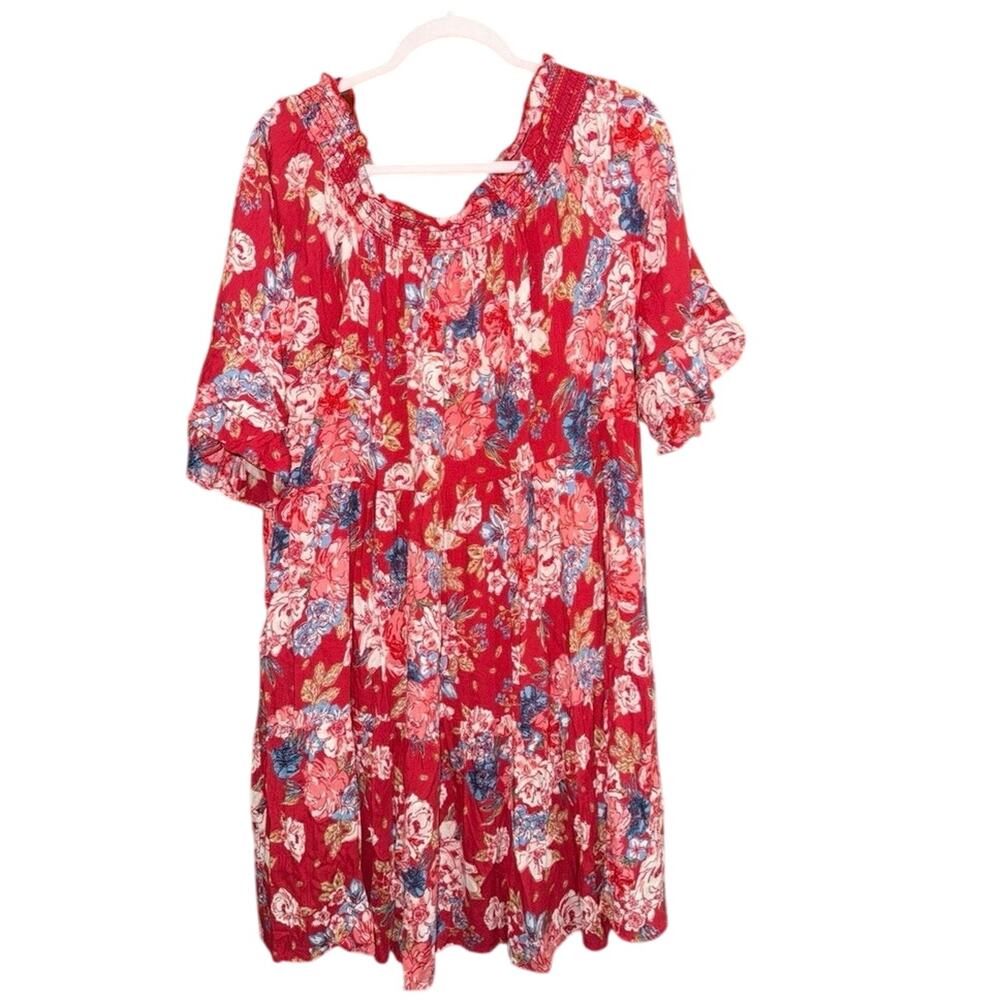 Angie dress vibrant red floral print sundress flowy 1X XL women’s summer